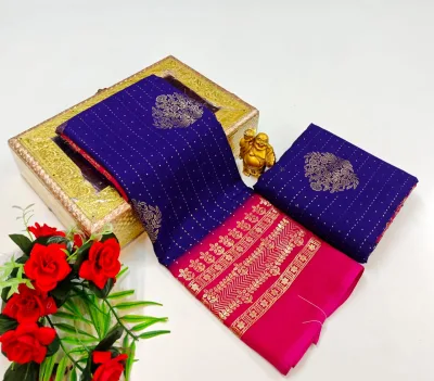 Zig Zag Foil Print Saree with Contrast Pallu and Jari Border